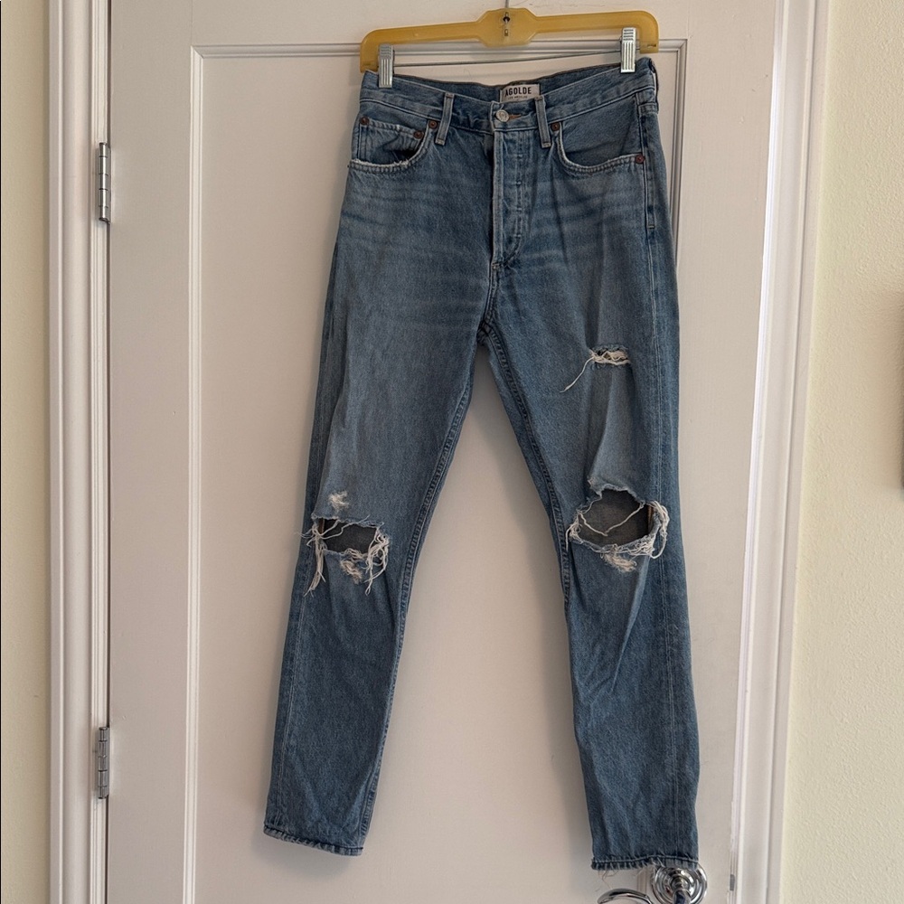 Mid-rise Distressed Blue Denim Jeans